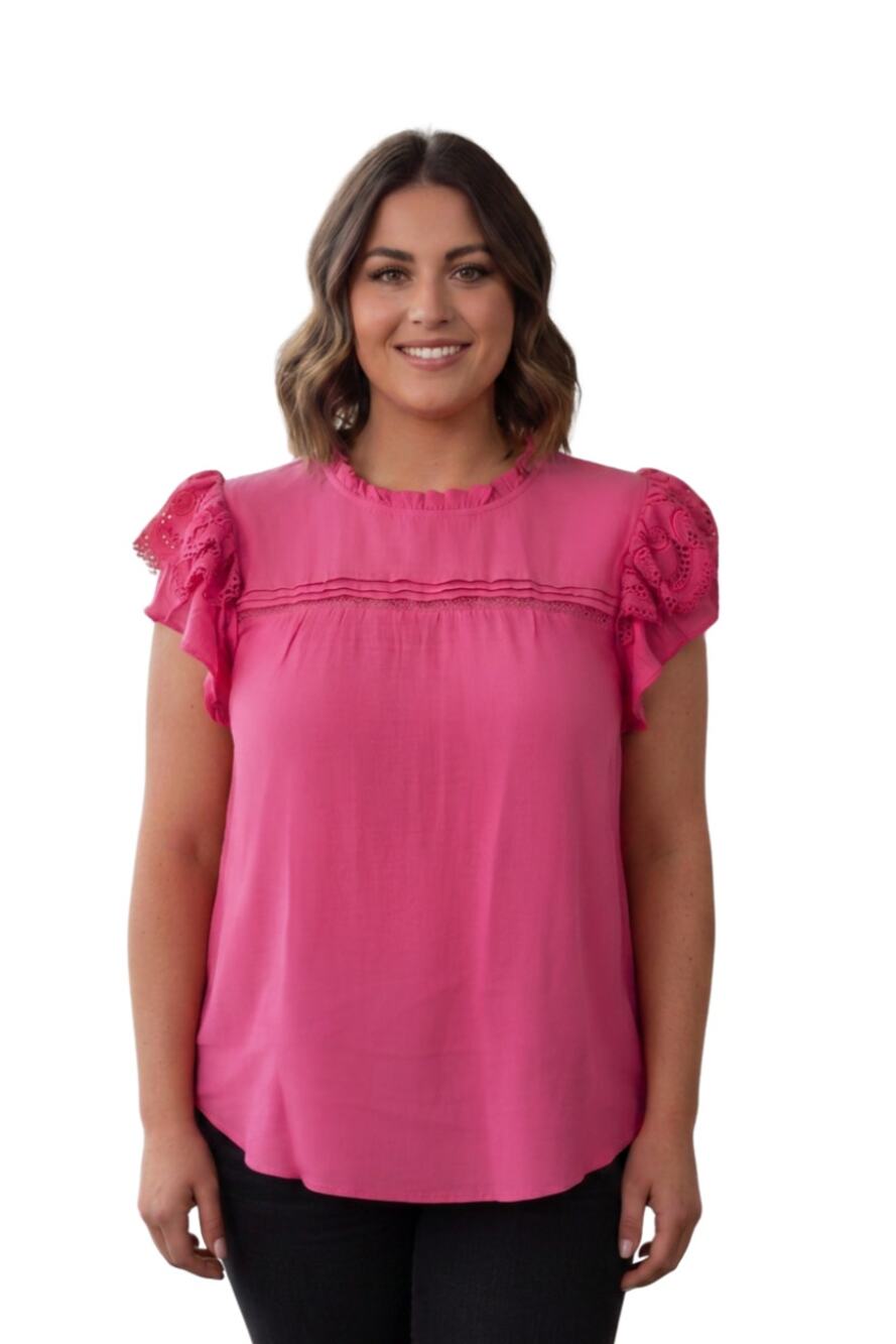 1436 - Perch Pink Blouse with Crochet Sleeve - 3XL - NWT